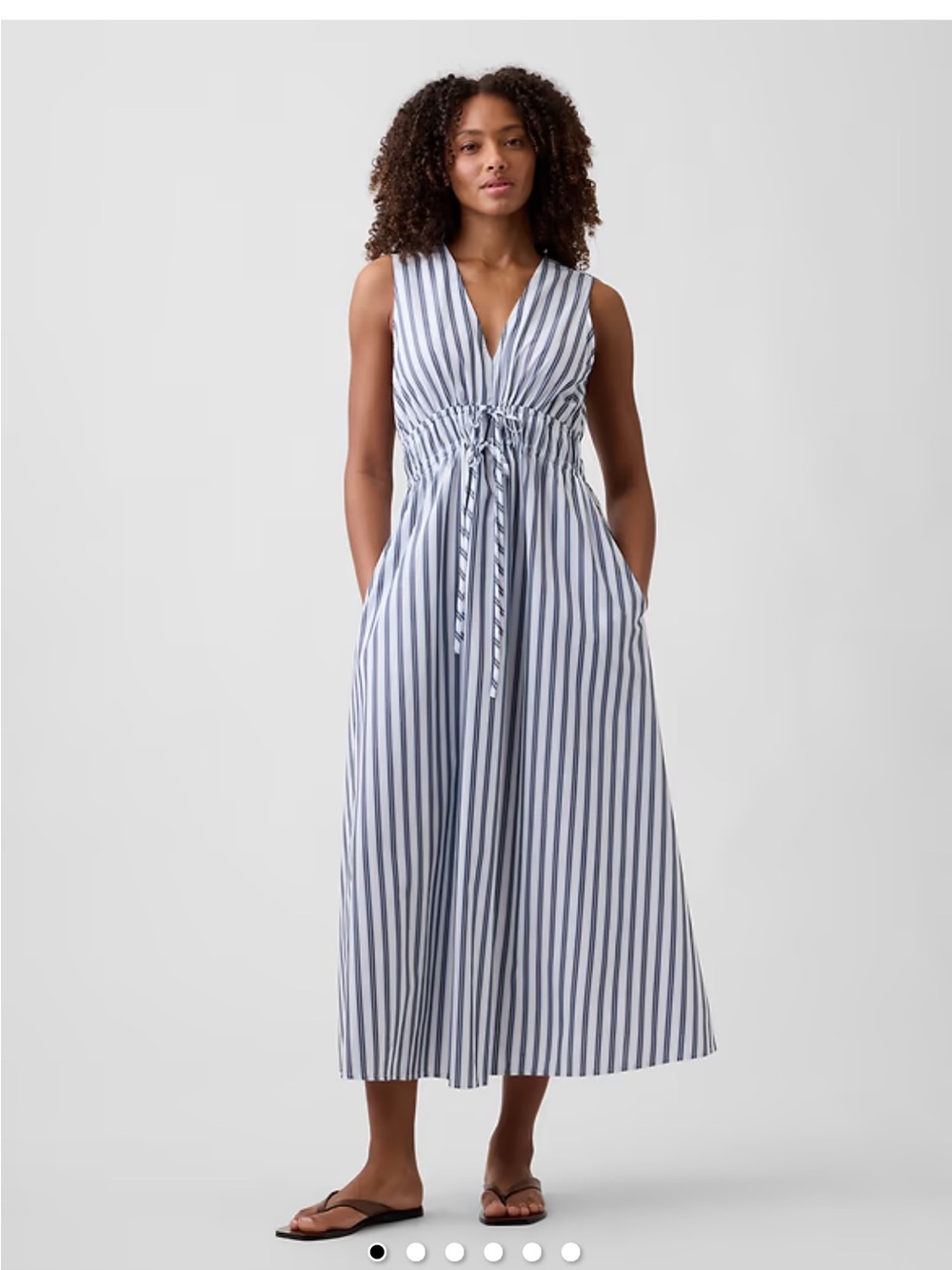 GAP Blue and White Vertical Stripe Sleeveless Maxi Dress with Drawstring